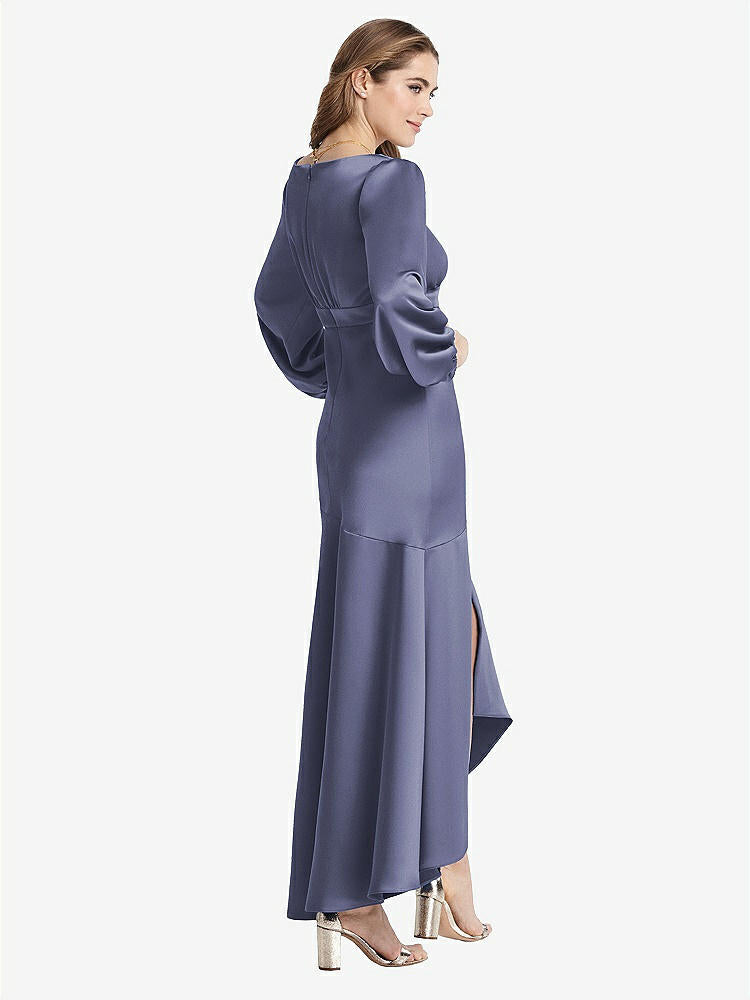 【NEW】【STYLE: LB008】パフ スリーブ 非対称 ドロップ ウエスト ハイロー スリップ ドレス  -  ティーガン【COLOR: French Blue】【SIZE: 00-30W】