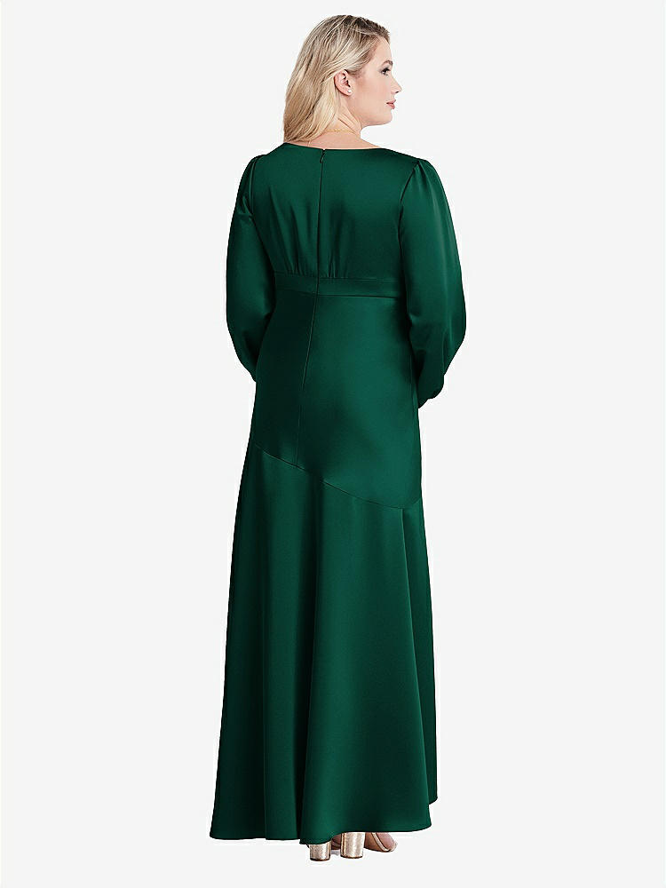 【STYLE: LB008】Puff Sleeve Asymmetrical Drop Waist High-Low Slip Dress - Teagan【COLOR: Hunter Green】