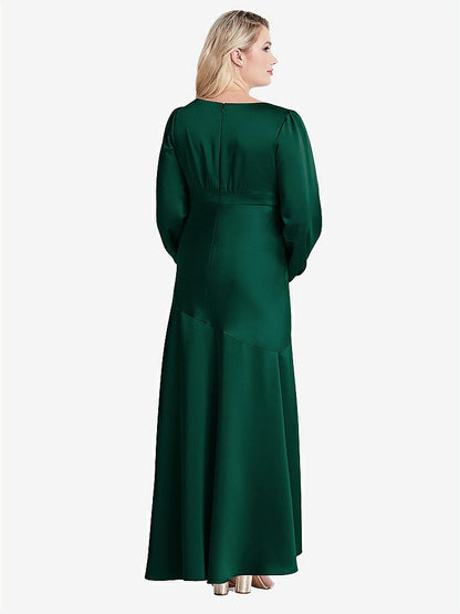 【STYLE: LB008】Puff Sleeve Asymmetrical Drop Waist High-Low Slip Dress - Teagan【COLOR: Hunter Green】