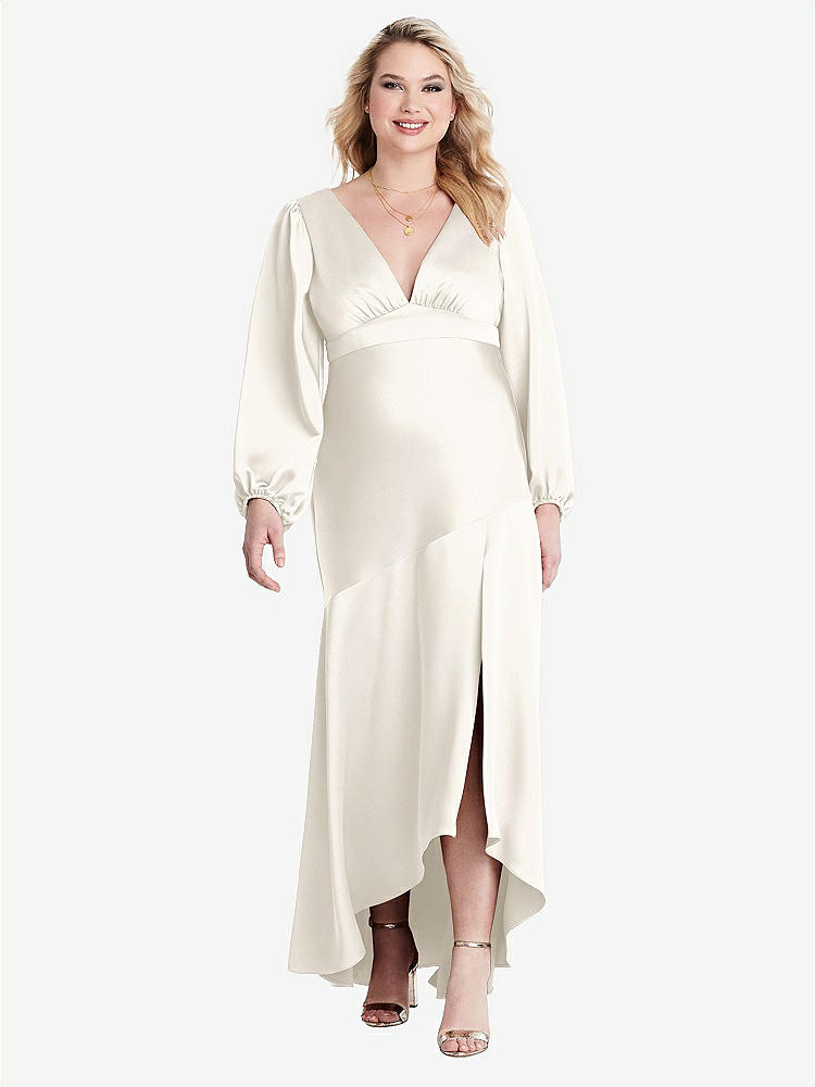 【STYLE: LB008】Puff Sleeve Asymmetrical Drop Waist High-Low Slip Dress - Teagan【COLOR: Ivory】