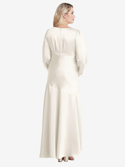 【STYLE: LB008】Puff Sleeve Asymmetrical Drop Waist High-Low Slip Dress - Teagan【COLOR: Ivory】