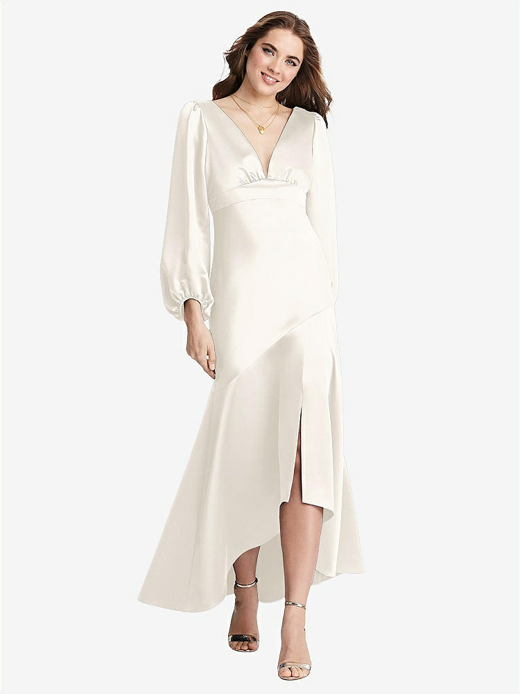 【STYLE: LB008】Puff Sleeve Asymmetrical Drop Waist High-Low Slip Dress - Teagan【COLOR: Ivory】