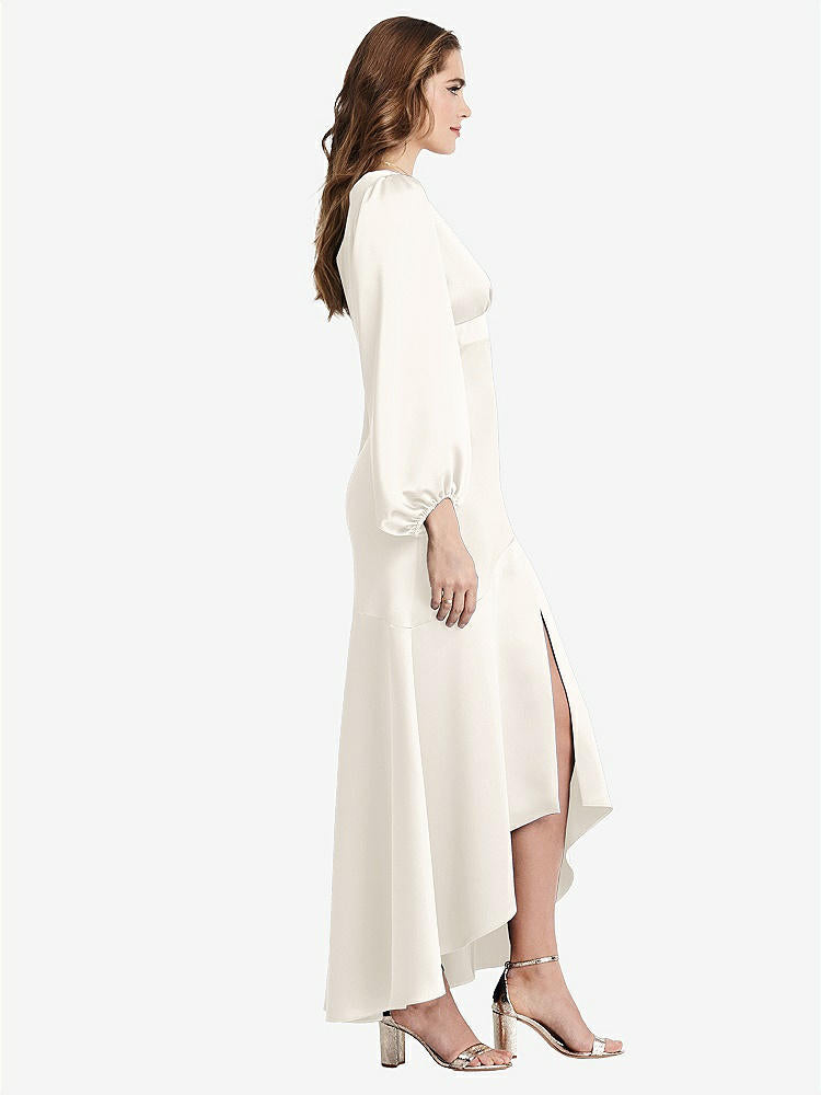 【STYLE: LB008】Puff Sleeve Asymmetrical Drop Waist High-Low Slip Dress - Teagan【COLOR: Ivory】