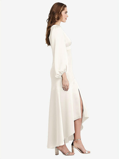 【STYLE: LB008】Puff Sleeve Asymmetrical Drop Waist High-Low Slip Dress - Teagan【COLOR: Ivory】