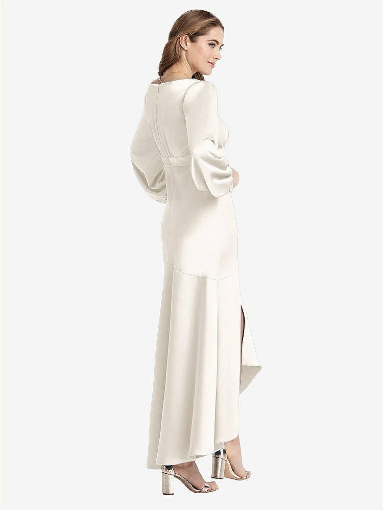 【STYLE: LB008】Puff Sleeve Asymmetrical Drop Waist High-Low Slip Dress - Teagan【COLOR: Ivory】