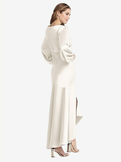 【STYLE: LB008】Puff Sleeve Asymmetrical Drop Waist High-Low Slip Dress - Teagan【COLOR: Ivory】