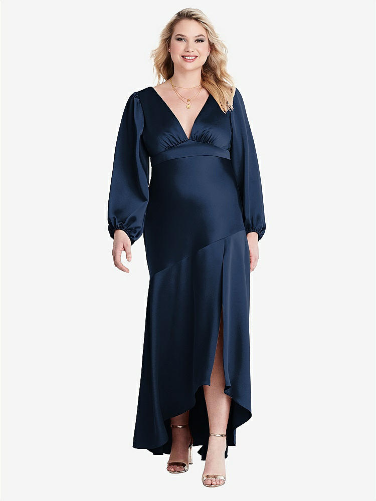 【NEW】【STYLE: LB008】パフ スリーブ 非対称 ドロップ ウエスト ハイロー スリップ ドレス  -  ティーガン【COLOR: Midnight Navy】【SIZE: 00-30W】