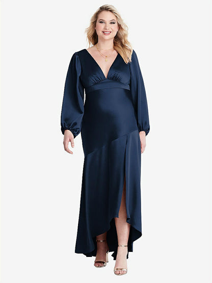 【NEW】【STYLE: LB008】パフ スリーブ 非対称 ドロップ ウエスト ハイロー スリップ ドレス  -  ティーガン【COLOR: Midnight Navy】【SIZE: 00-30W】