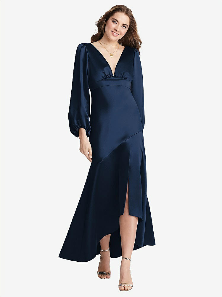 【NEW】【STYLE: LB008】パフ スリーブ 非対称 ドロップ ウエスト ハイロー スリップ ドレス  -  ティーガン【COLOR: Midnight Navy】【SIZE: 00-30W】
