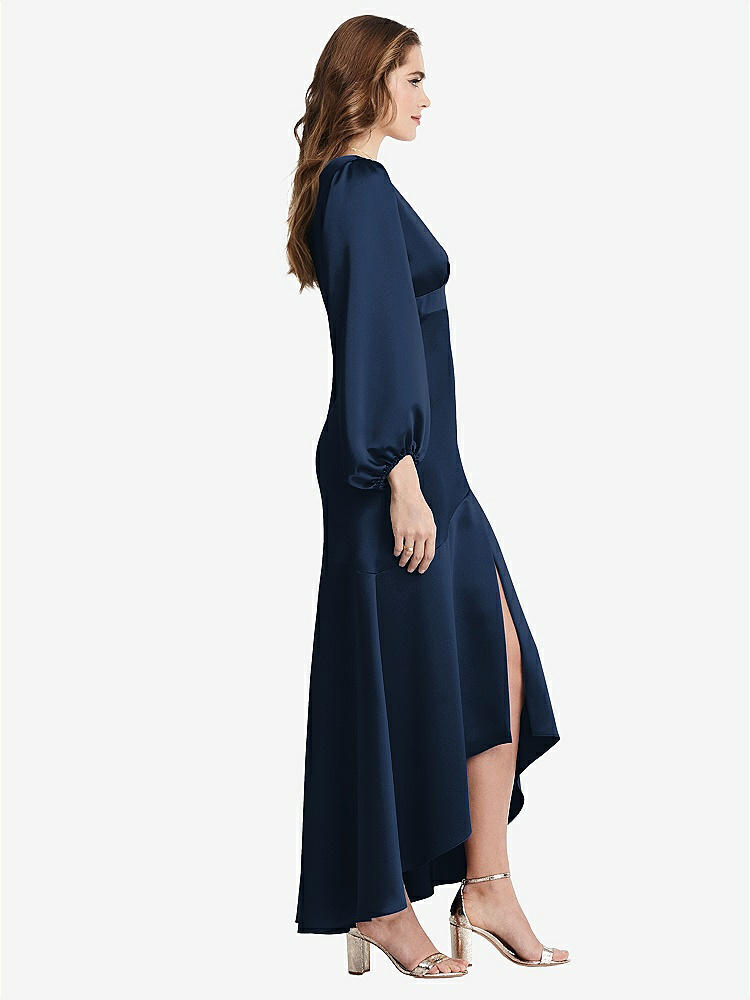 【NEW】【STYLE: LB008】パフ スリーブ 非対称 ドロップ ウエスト ハイロー スリップ ドレス  -  ティーガン【COLOR: Midnight Navy】【SIZE: 00-30W】
