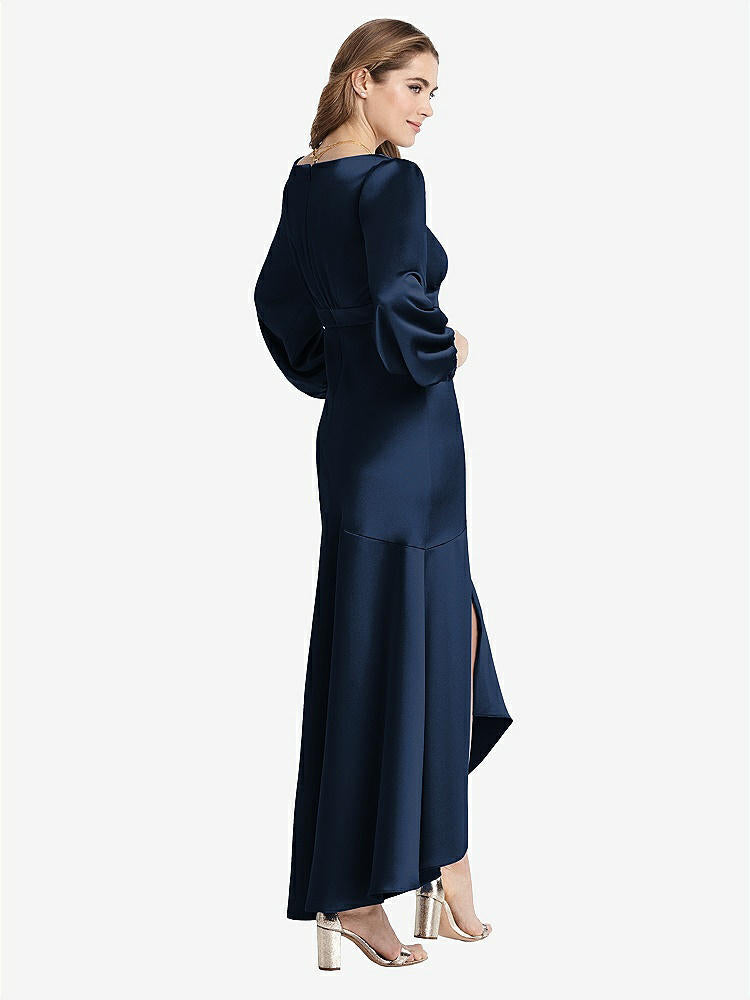 【NEW】【STYLE: LB008】パフ スリーブ 非対称 ドロップ ウエスト ハイロー スリップ ドレス  -  ティーガン【COLOR: Midnight Navy】【SIZE: 00-30W】