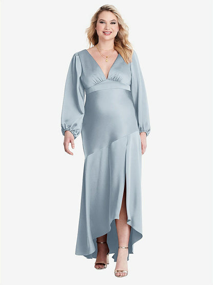 【NEW】【STYLE: LB008】パフ スリーブ 非対称 ドロップ ウエスト ハイロー スリップ ドレス  -  ティーガン【COLOR: Mist】【SIZE: 00-30W】