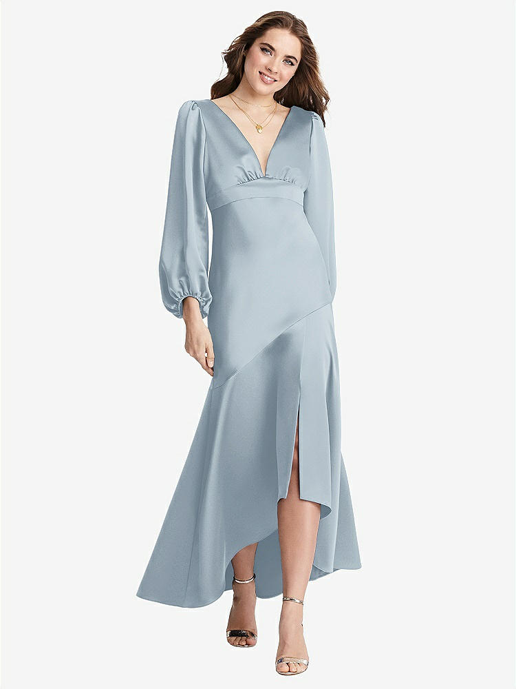 【NEW】【STYLE: LB008】パフ スリーブ 非対称 ドロップ ウエスト ハイロー スリップ ドレス  -  ティーガン【COLOR: Mist】【SIZE: 00-30W】