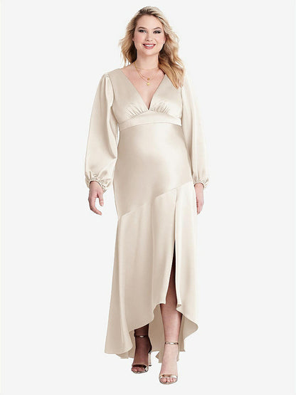 【NEW】【STYLE: LB008】パフ スリーブ 非対称 ドロップ ウエスト ハイロー スリップ ドレス  -  ティーガン【COLOR: Oat】【SIZE: 00-30W】