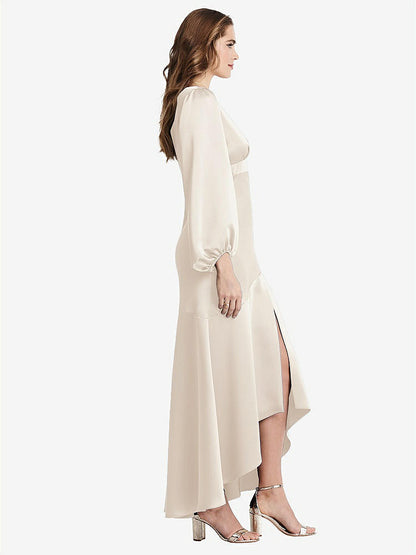 【NEW】【STYLE: LB008】パフ スリーブ 非対称 ドロップ ウエスト ハイロー スリップ ドレス  -  ティーガン【COLOR: Oat】【SIZE: 00-30W】
