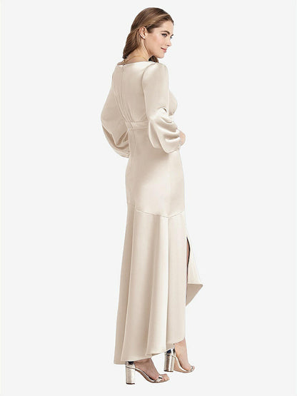 【NEW】【STYLE: LB008】パフ スリーブ 非対称 ドロップ ウエスト ハイロー スリップ ドレス  -  ティーガン【COLOR: Oat】【SIZE: 00-30W】