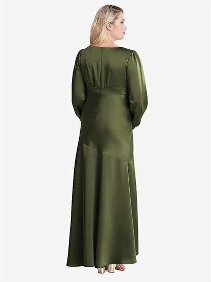 【STYLE: LB008】Puff Sleeve Asymmetrical Drop Waist High-Low Slip Dress - Teagan【COLOR: Olive Green】