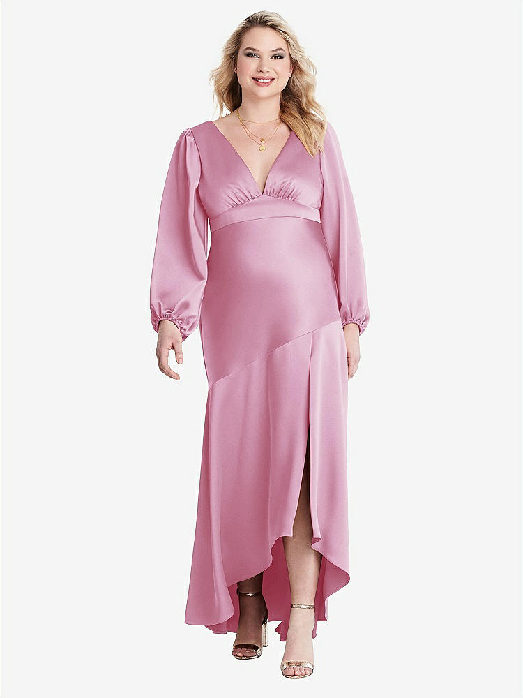 【NEW】【STYLE: LB008】パフ スリーブ 非対称 ドロップ ウエスト ハイロー スリップ ドレス  -  ティーガン【COLOR: Powder Pink】【SIZE: 00-30W】