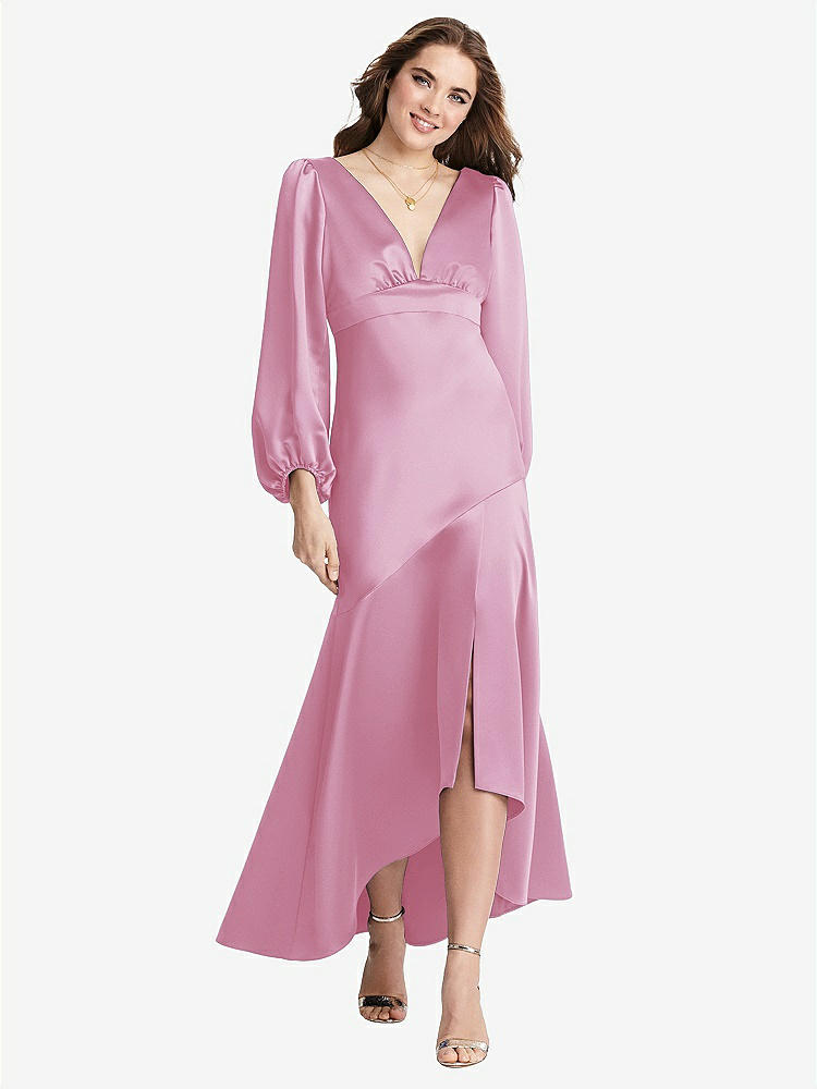 【NEW】【STYLE: LB008】パフ スリーブ 非対称 ドロップ ウエスト ハイロー スリップ ドレス  -  ティーガン【COLOR: Powder Pink】【SIZE: 00-30W】