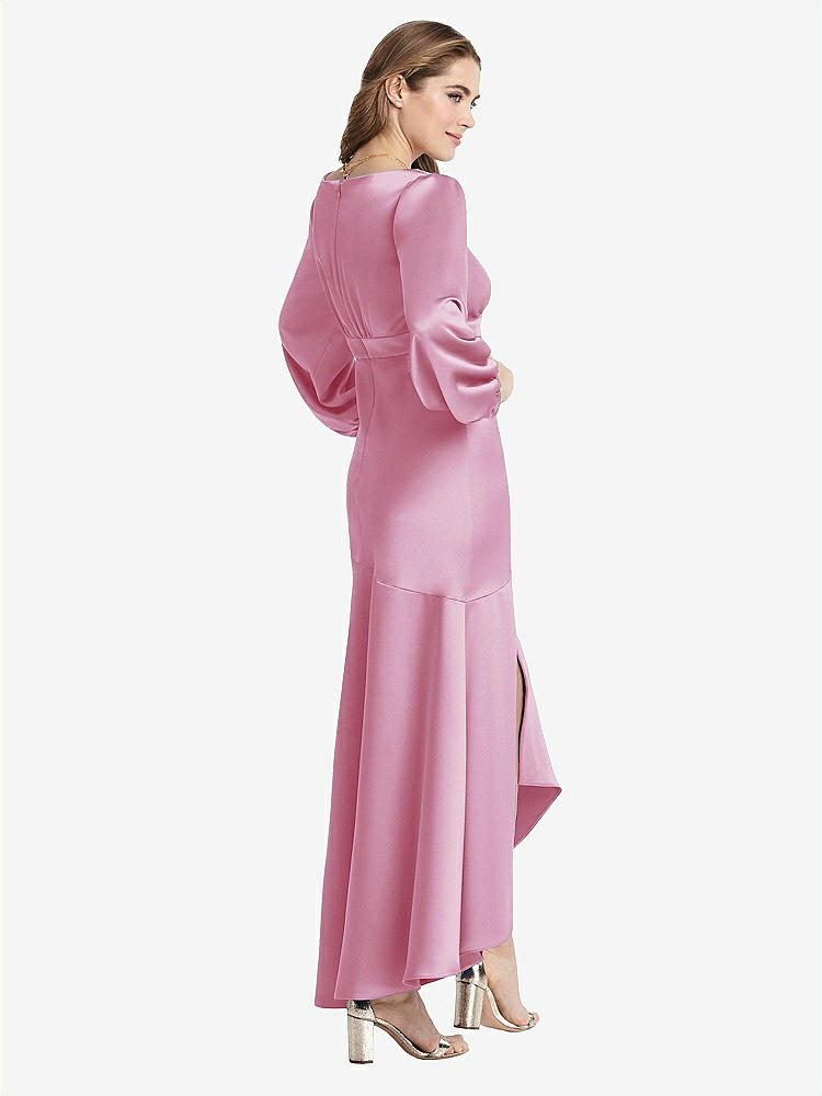 【NEW】【STYLE: LB008】パフ スリーブ 非対称 ドロップ ウエスト ハイロー スリップ ドレス  -  ティーガン【COLOR: Powder Pink】【SIZE: 00-30W】