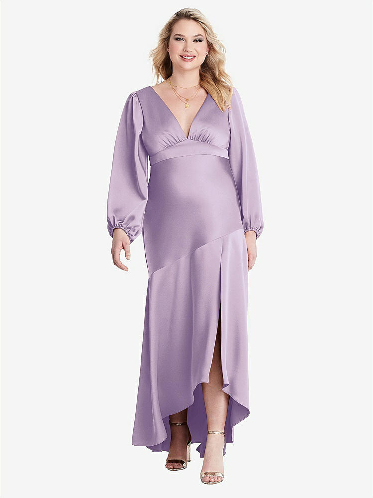 【NEW】【STYLE: LB008】パフ スリーブ 非対称 ドロップ ウエスト ハイロー スリップ ドレス  -  ティーガン【COLOR: Pale Purple】【SIZE: 00-30W】