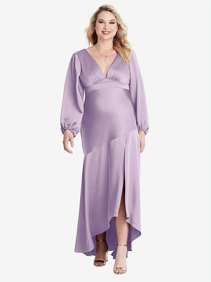 【NEW】【STYLE: LB008】パフ スリーブ 非対称 ドロップ ウエスト ハイロー スリップ ドレス  -  ティーガン【COLOR: Pale Purple】【SIZE: 00-30W】
