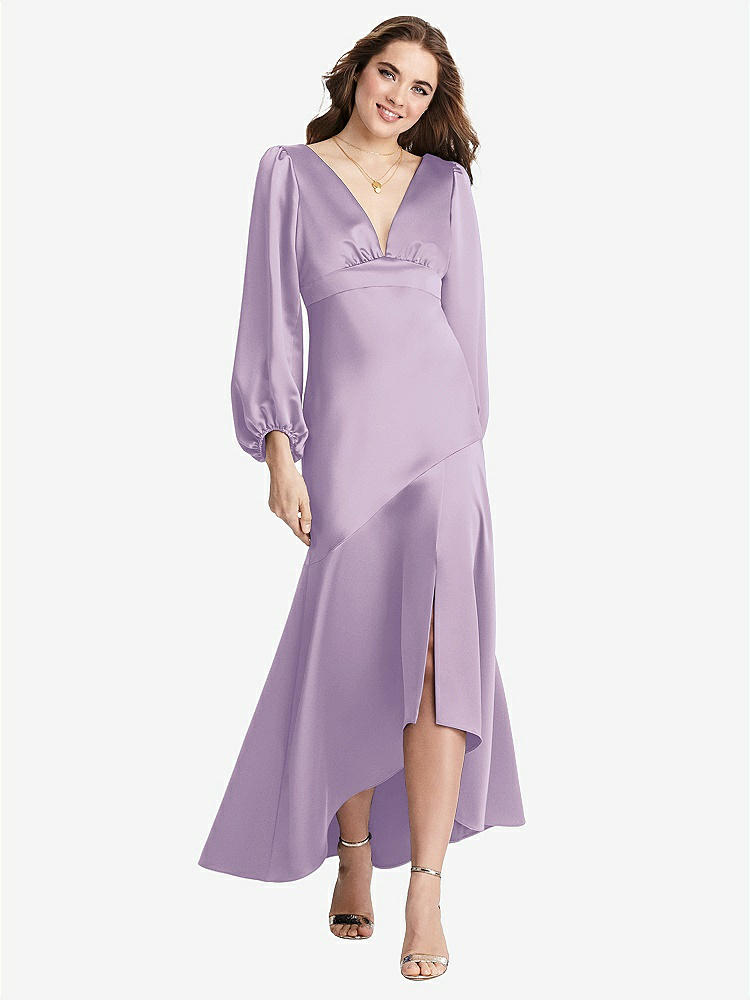 【NEW】【STYLE: LB008】パフ スリーブ 非対称 ドロップ ウエスト ハイロー スリップ ドレス  -  ティーガン【COLOR: Pale Purple】【SIZE: 00-30W】