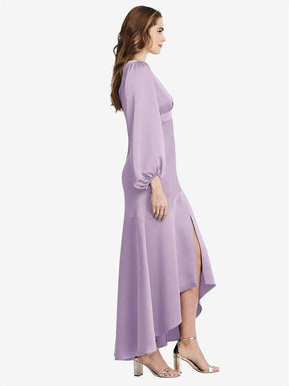 【NEW】【STYLE: LB008】パフ スリーブ 非対称 ドロップ ウエスト ハイロー スリップ ドレス  -  ティーガン【COLOR: Pale Purple】【SIZE: 00-30W】