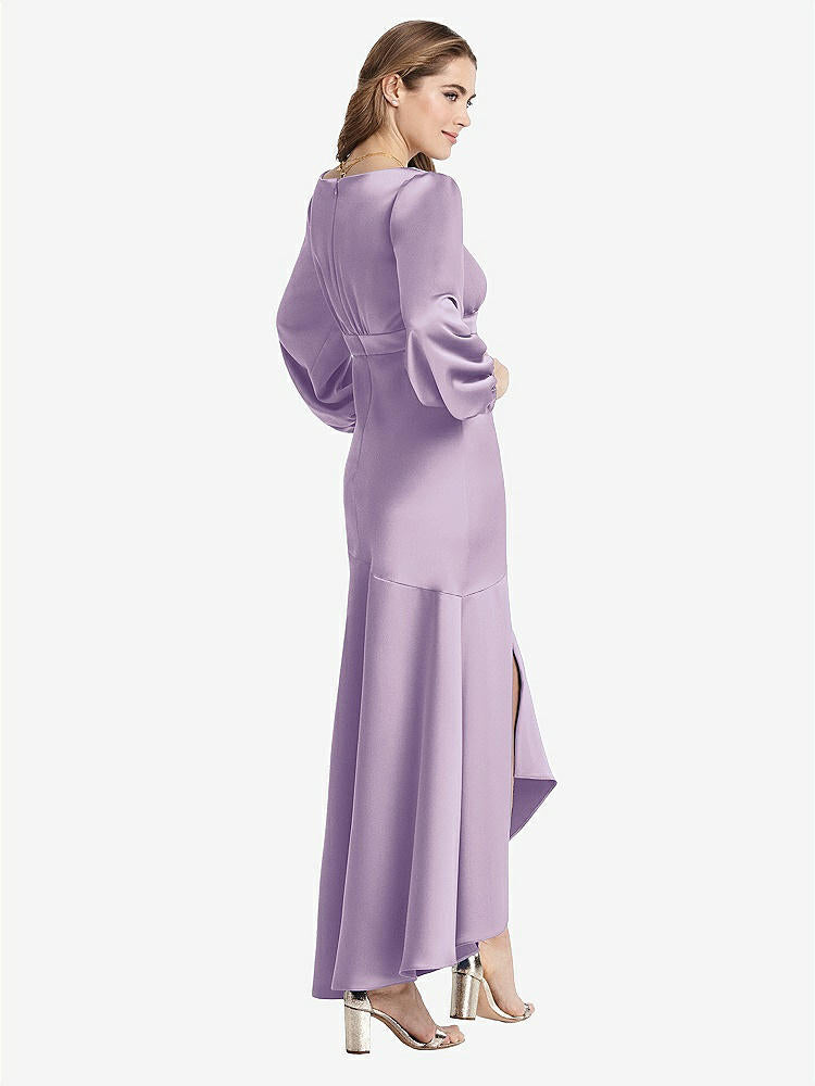 【NEW】【STYLE: LB008】パフ スリーブ 非対称 ドロップ ウエスト ハイロー スリップ ドレス  -  ティーガン【COLOR: Pale Purple】【SIZE: 00-30W】