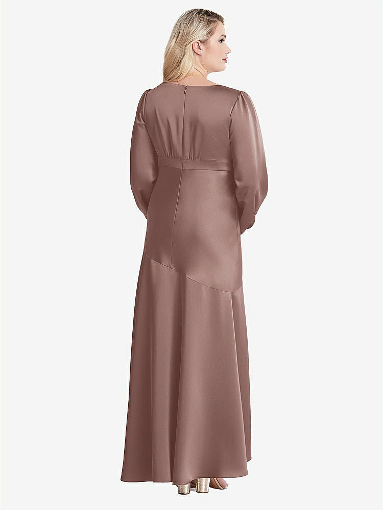 【STYLE: LB008】Puff Sleeve Asymmetrical Drop Waist High-Low Slip Dress - Teagan【COLOR: Sienna】