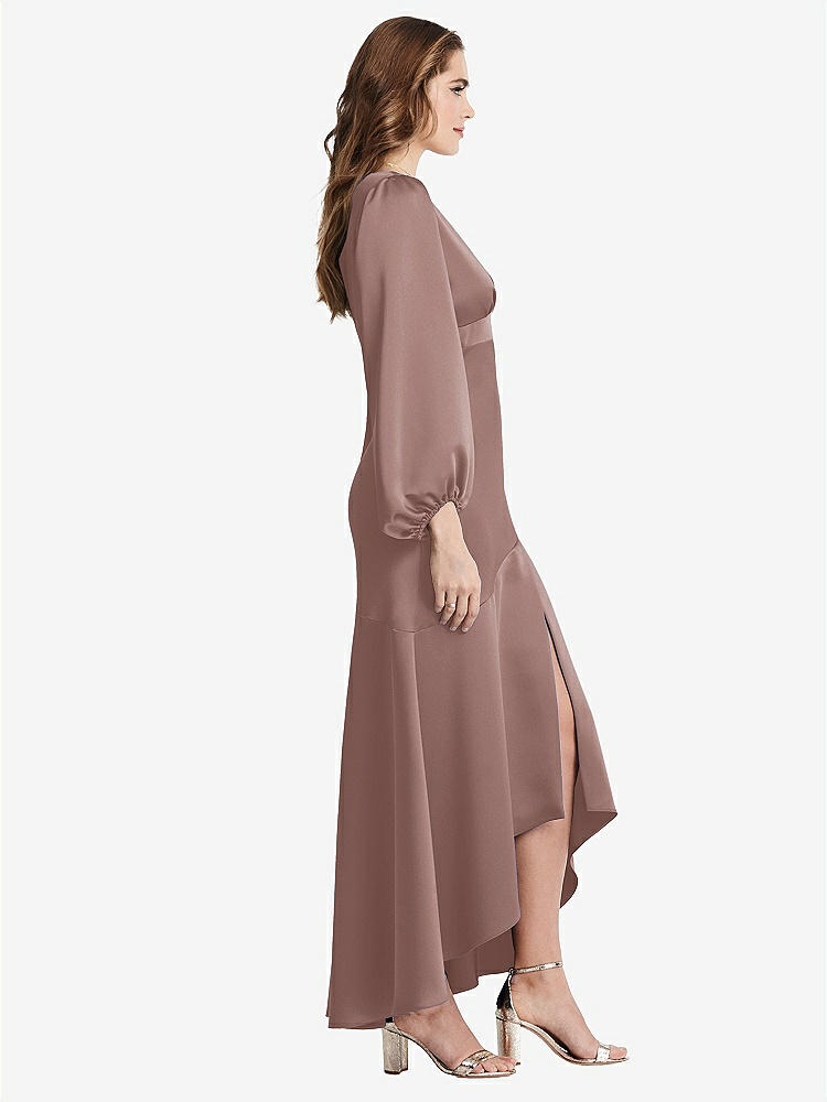 【STYLE: LB008】Puff Sleeve Asymmetrical Drop Waist High-Low Slip Dress - Teagan【COLOR: Sienna】