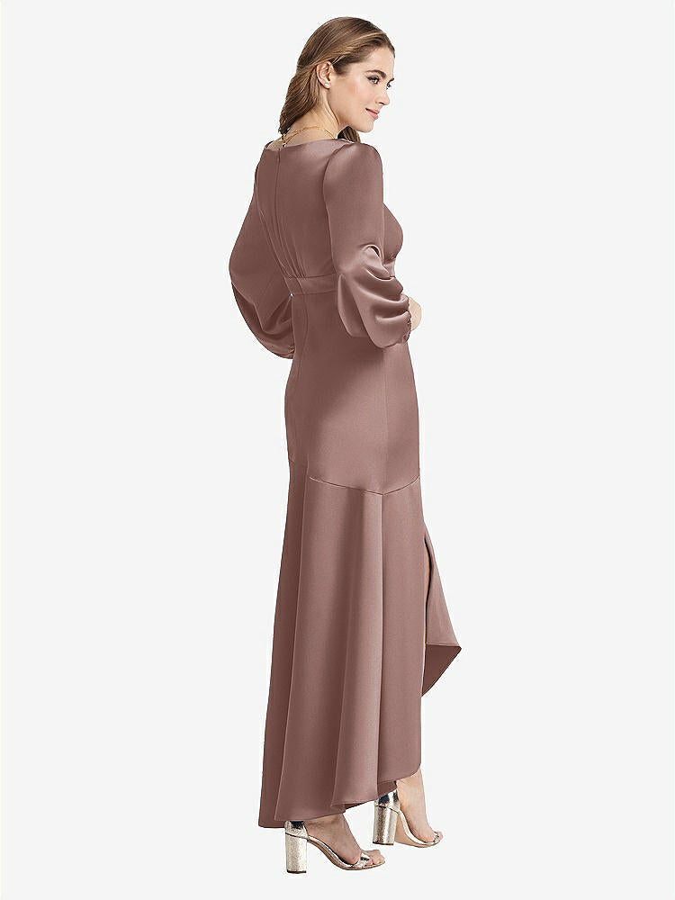 【STYLE: LB008】Puff Sleeve Asymmetrical Drop Waist High-Low Slip Dress - Teagan【COLOR: Sienna】