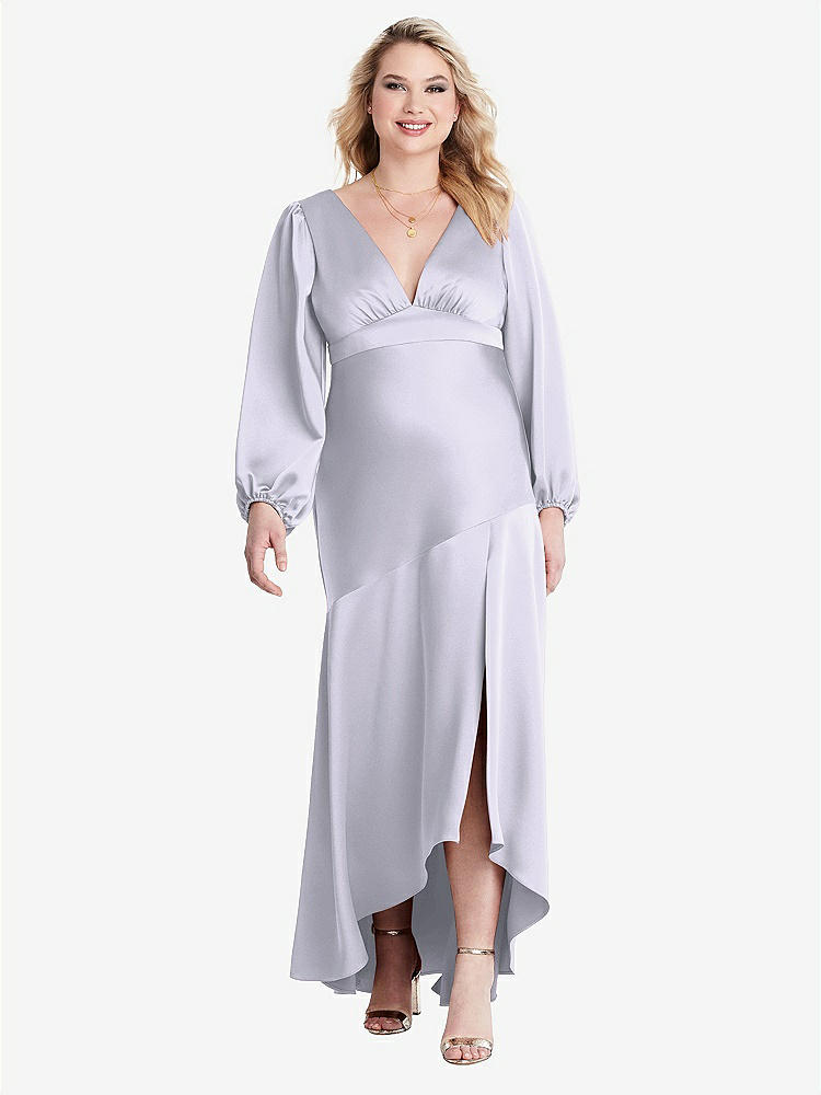 【NEW】【STYLE: LB008】パフ スリーブ 非対称 ドロップ ウエスト ハイロー スリップ ドレス  -  ティーガン【COLOR: Silver Dove】【SIZE: 00-30W】