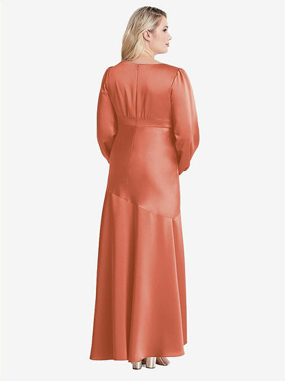 【STYLE: LB008】Puff Sleeve Asymmetrical Drop Waist High-Low Slip Dress - Teagan【COLOR: Terracotta Copper】
