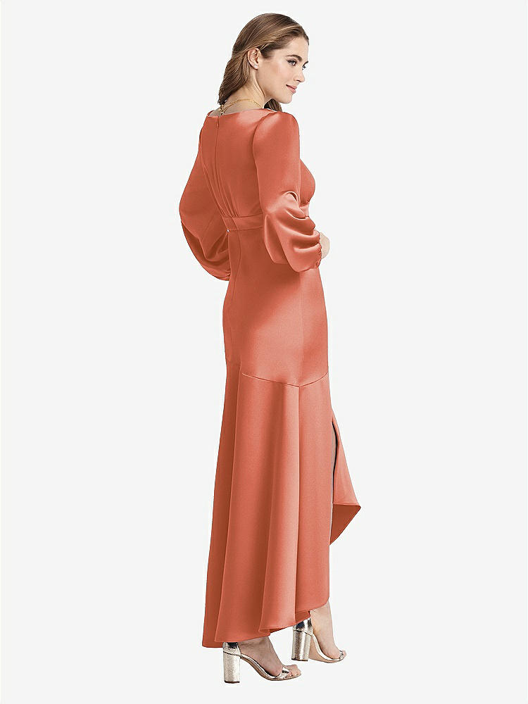 【STYLE: LB008】Puff Sleeve Asymmetrical Drop Waist High-Low Slip Dress - Teagan【COLOR: Terracotta Copper】