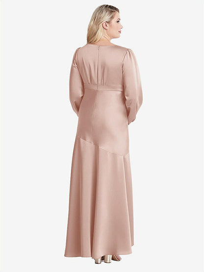 【NEW】【STYLE: LB008】パフ スリーブ 非対称 ドロップ ウエスト ハイロー スリップ ドレス  -  ティーガン【COLOR: Toasted Sugar】【SIZE: 00-30W】