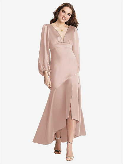 【NEW】【STYLE: LB008】パフ スリーブ 非対称 ドロップ ウエスト ハイロー スリップ ドレス  -  ティーガン【COLOR: Toasted Sugar】【SIZE: 00-30W】