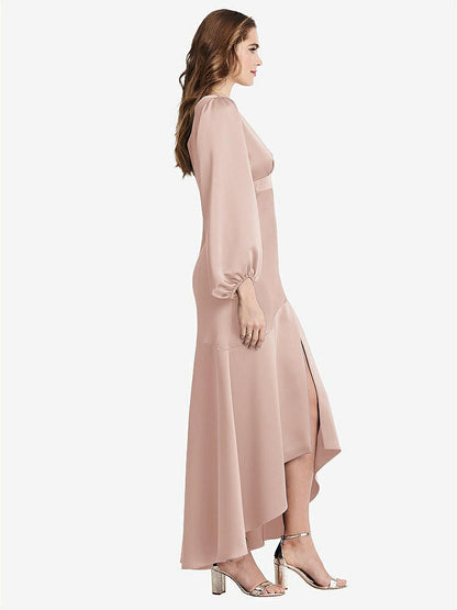 【NEW】【STYLE: LB008】パフ スリーブ 非対称 ドロップ ウエスト ハイロー スリップ ドレス  -  ティーガン【COLOR: Toasted Sugar】【SIZE: 00-30W】