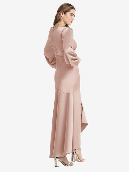 【NEW】【STYLE: LB008】パフ スリーブ 非対称 ドロップ ウエスト ハイロー スリップ ドレス  -  ティーガン【COLOR: Toasted Sugar】【SIZE: 00-30W】