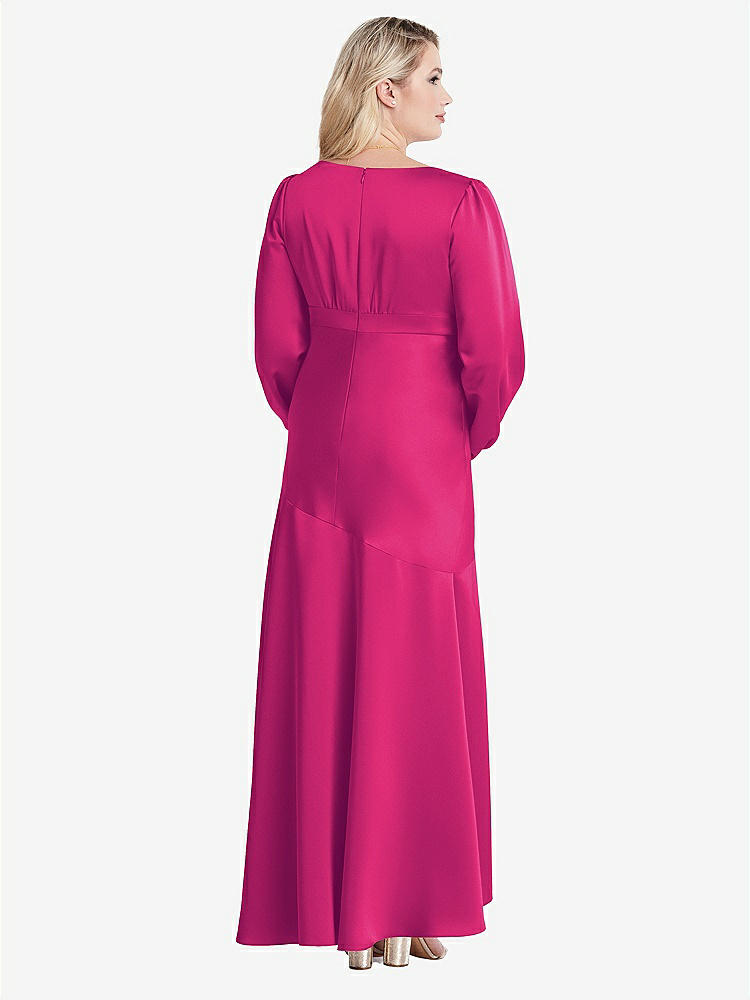 【NEW】【STYLE: LB008】パフ スリーブ 非対称 ドロップ ウエスト ハイロー スリップ ドレス  -  ティーガン【COLOR: Think Pink】【SIZE: 00-30W】