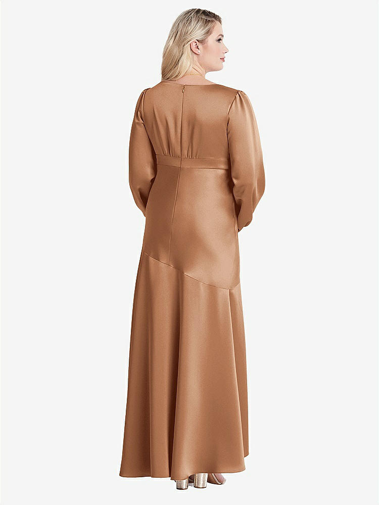 【STYLE: LB008】Puff Sleeve Asymmetrical Drop Waist High-Low Slip Dress - Teagan【COLOR: Toffee】