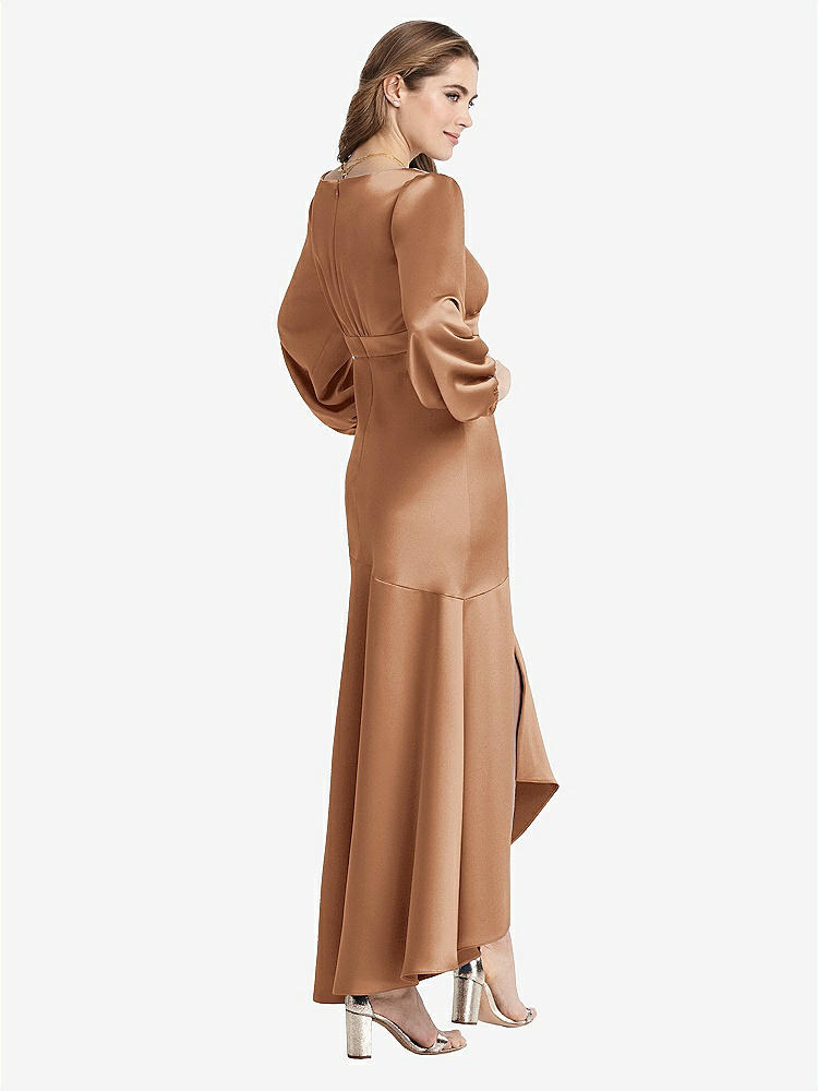 【STYLE: LB008】Puff Sleeve Asymmetrical Drop Waist High-Low Slip Dress - Teagan【COLOR: Toffee】