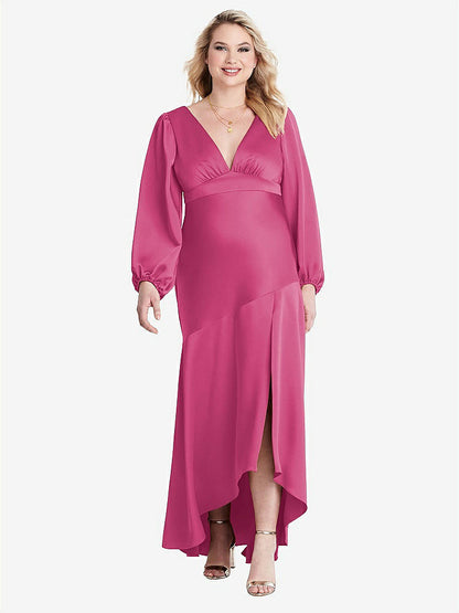 【NEW】【STYLE: LB008】パフ スリーブ 非対称 ドロップ ウエスト ハイロー スリップ ドレス  -  ティーガン【COLOR: Tea Rose】【SIZE: 00-30W】