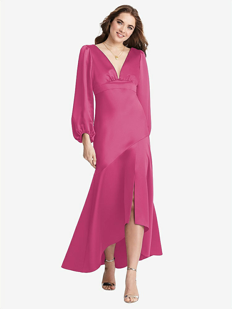 【NEW】【STYLE: LB008】パフ スリーブ 非対称 ドロップ ウエスト ハイロー スリップ ドレス  -  ティーガン【COLOR: Tea Rose】【SIZE: 00-30W】