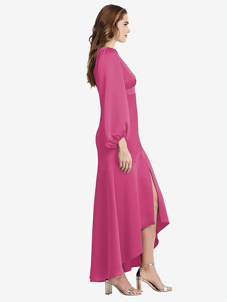 【NEW】【STYLE: LB008】パフ スリーブ 非対称 ドロップ ウエスト ハイロー スリップ ドレス  -  ティーガン【COLOR: Tea Rose】【SIZE: 00-30W】