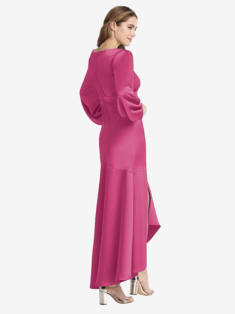【NEW】【STYLE: LB008】パフ スリーブ 非対称 ドロップ ウエスト ハイロー スリップ ドレス  -  ティーガン【COLOR: Tea Rose】【SIZE: 00-30W】