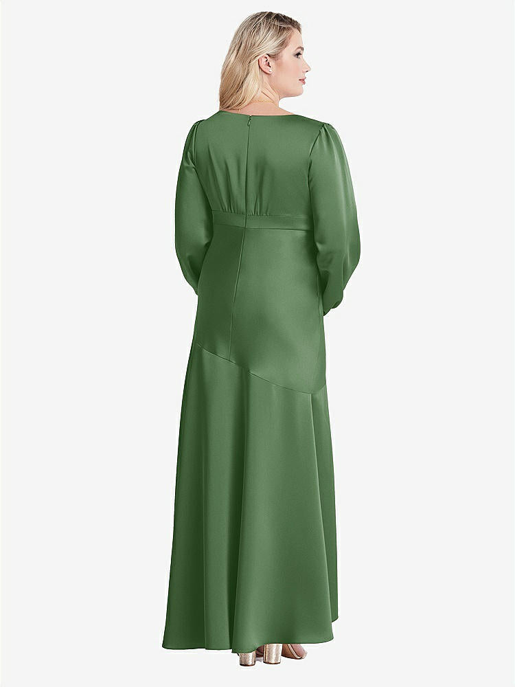 【STYLE: LB008】Puff Sleeve Asymmetrical Drop Waist High-Low Slip Dress - Teagan【COLOR: Vineyard Green】