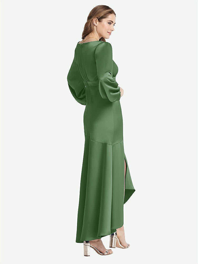 【STYLE: LB008】Puff Sleeve Asymmetrical Drop Waist High-Low Slip Dress - Teagan【COLOR: Vineyard Green】