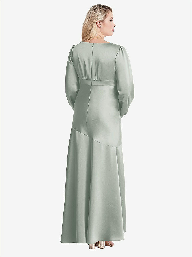【STYLE: LB008】Puff Sleeve Asymmetrical Drop Waist High-Low Slip Dress - Teagan【COLOR: Willow Green】