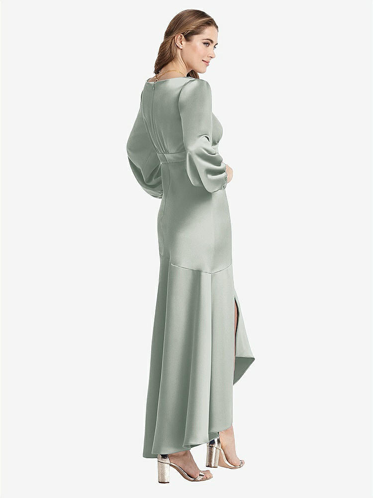 【STYLE: LB008】Puff Sleeve Asymmetrical Drop Waist High-Low Slip Dress - Teagan【COLOR: Willow Green】